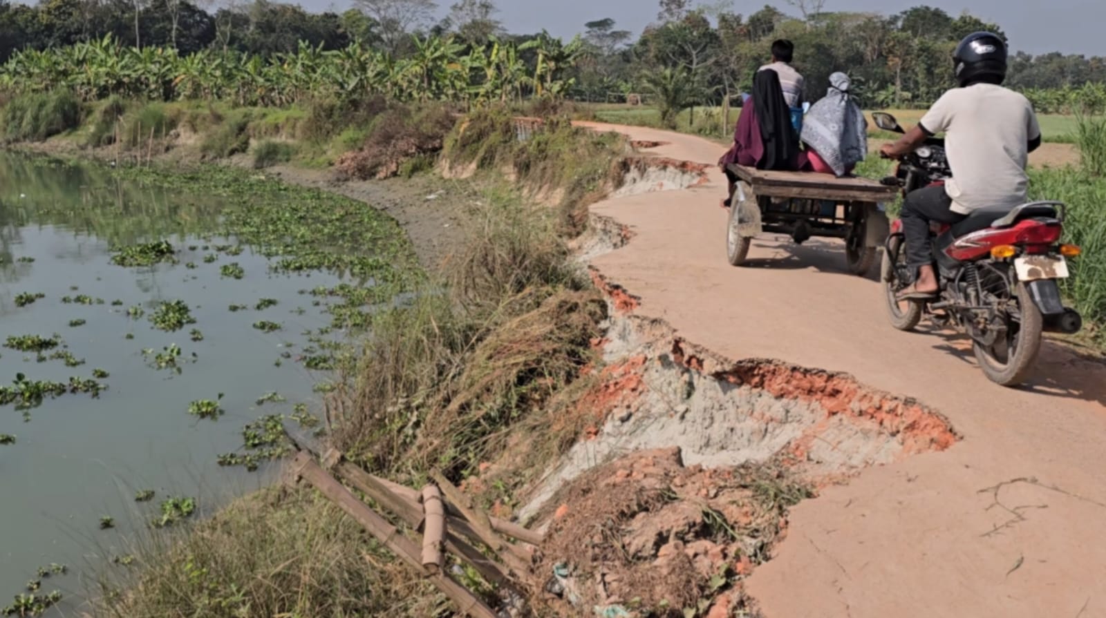 মাদারীপুরে পালরদী নদীর পেটে বিলীন আধা কিলোমিটার পাকা সড়ক, ভোগান্তিতে মানুষ