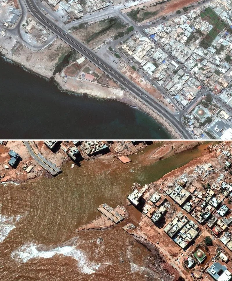 লিবিয়া : বন্যার আগের ও পরের চিত্র, দেখুন স্যাটেলাইটের ছবিতে