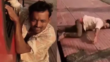 চলন্ত ট্রেনে মোবাইল চুরির চেষ্টা, জানালায় ঝুলিয়ে রাখলেন যাত্রীরা!