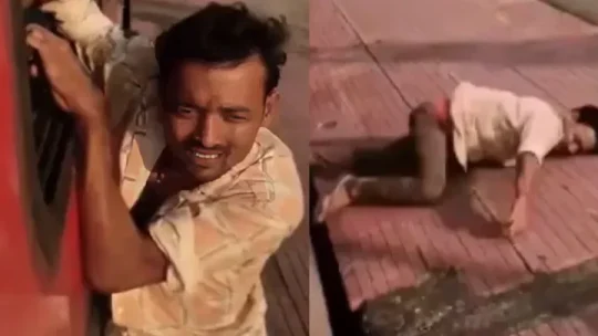 চলন্ত ট্রেনে মোবাইল চুরির চেষ্টা, জানালায় ঝুলিয়ে রাখলেন যাত্রীরা!