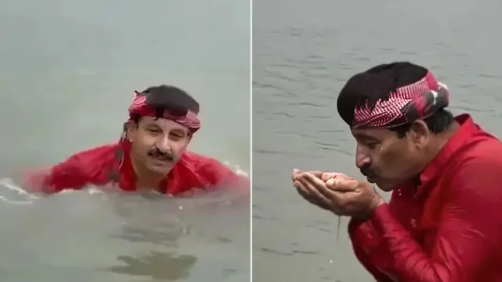 যমুনায় ডুব দিয়ে নদীকে ‘দূষণমুক্ত’ ঘোষণা বিজেপি এমপির!