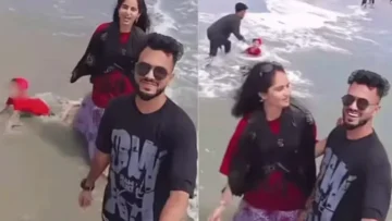 রিল বানাতে ব্যস্ত দম্পতি, সাগরের ঢেউয়ে বিপদে শিশু!