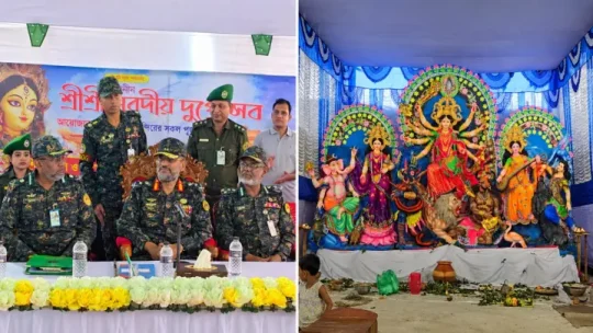কালিয়াকৈরে শ্রীশ্রী কালি ও দুর্গা মন্দিরের শারদীয় দুর্গোৎসব পরিদর্শনে আনসারের মহাপরিচালক